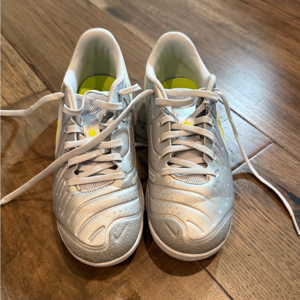 Nike Kids Silver Futsal Shoes, like new. Worn ONE time.